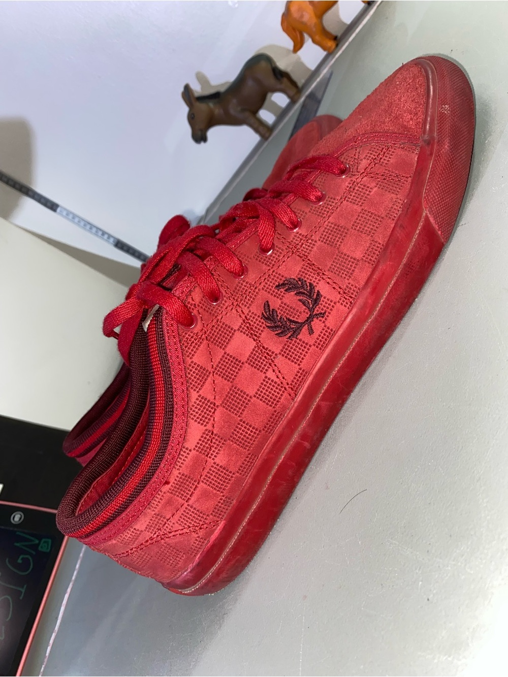 Fred Perry Bradley Wiggins Red Low-Top Checkerboard Sneakers Rare